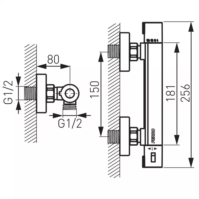 Batéria termostatická sprchová nástenná Trinity,2