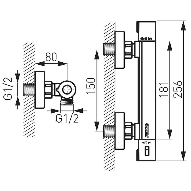 Batéria termostatická sprchová nástenná Trinity,2