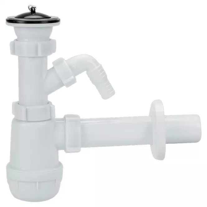 Drezový sifón Ø 50 mm fľaškový kovové sitko 2-komorový vývod pre pračku/umývačku riadu 1231