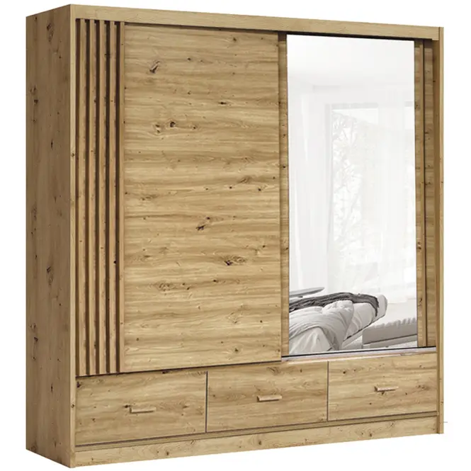 Skriňa s posuvnými dverami Canada CA-1-200 200 cm so zrkadlom – Artisan, lamely, dvojdverová, zásuvky