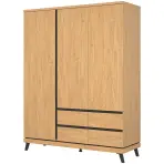 Skriňa Ate 159,5cm-dub/čierna, trojdverová, zásuvky