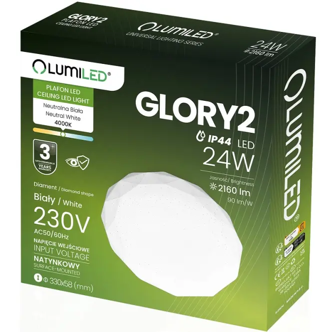Stropné svietidlo Glory 24 W 4000 k Diament IP44 Pl1
