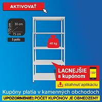 Skladový kovový regál biela 170x75x30 cm – 5 políc/40 kg (K)
