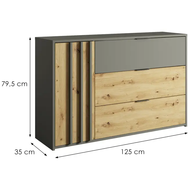 Komoda Rimini 1d3sz Šedá/Dub Artisan,2