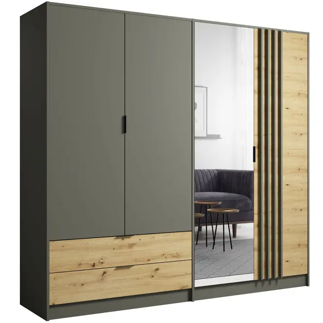 Skriňa Rimini 4d2s Šedá/Dub Artisan