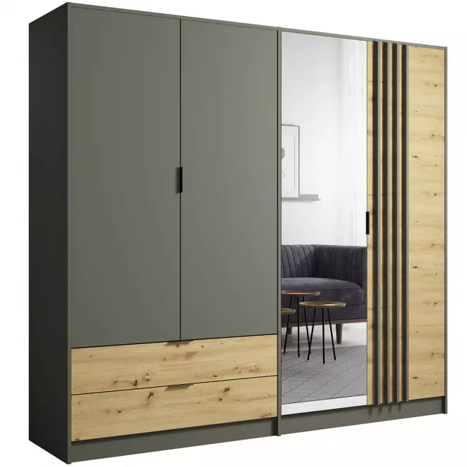 Skriňa Rimini 4d2s Šedá/Dub Artisan