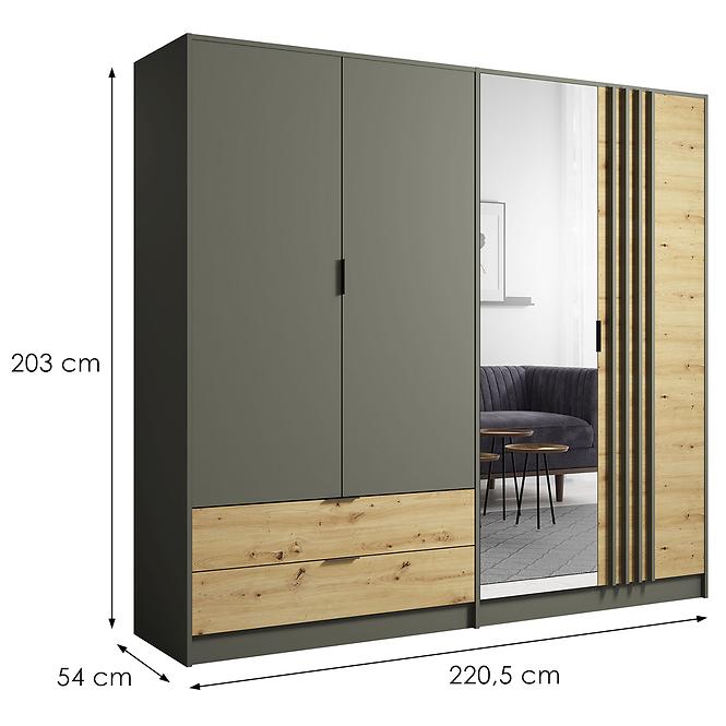 Skriňa Rimini 4d2s Šedá/Dub Artisan