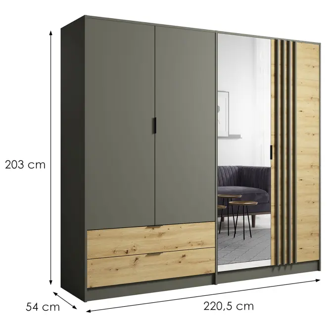 Skriňa Rimini 4d2s Šedá/Dub Artisan,3