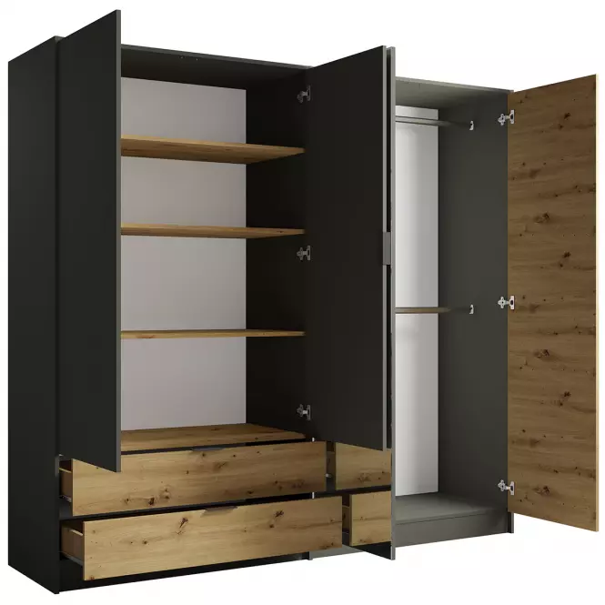Skriňa Rimini 4d2s Šedá/Dub Artisan