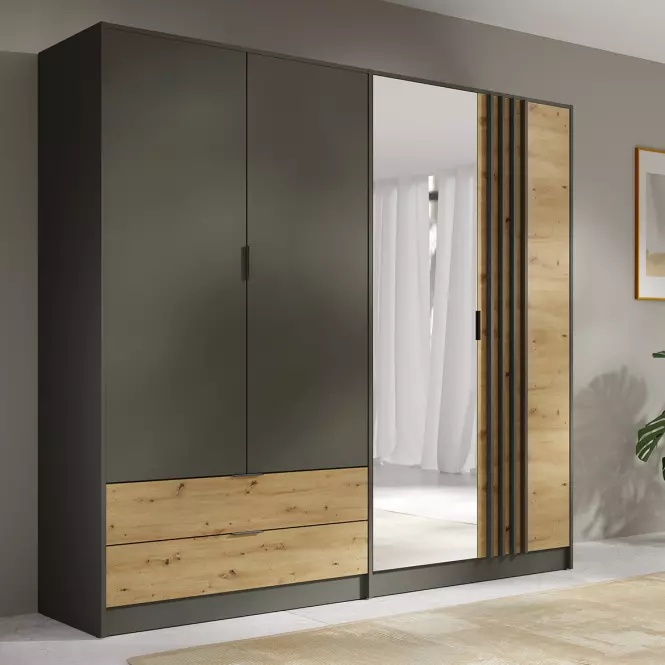 Skriňa Rimini 4d2s Šedá/Dub Artisan