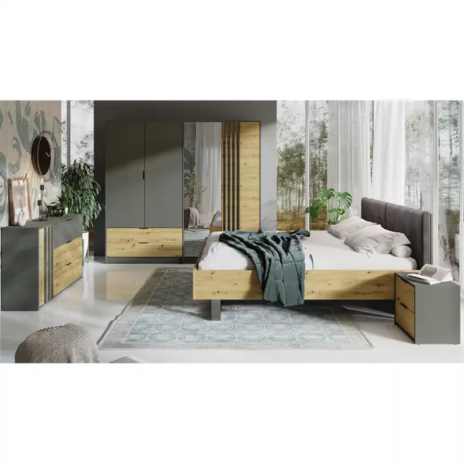 Skriňa Rimini 4d2s Šedá/Dub Artisan