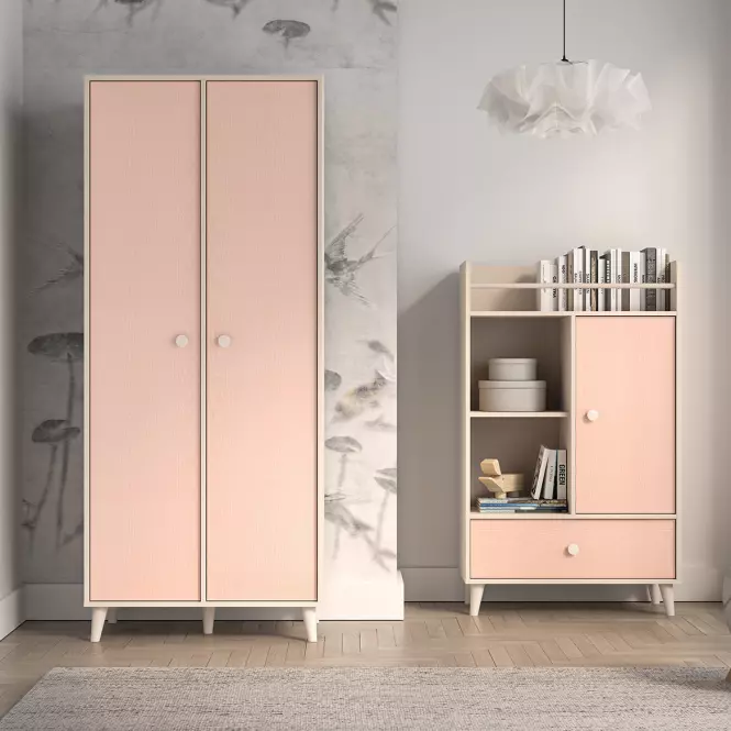 Skriňa Mevel 02 Púštny piesok/Millenial Pink