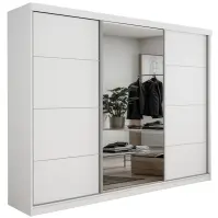 Skriňa s posuvnými dverami Palermo 250 cm so zrkadlom – biela, trojdverová