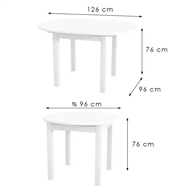 Skladací stôl Aurora 96/126x96cm biela,4