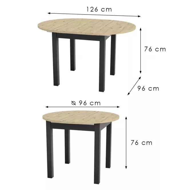 Skladací stôl Aurora 96/126x96cm dub artisan/čierna,4