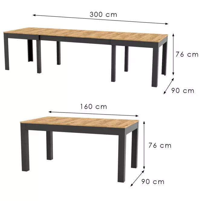 Skladací stôl Wenus 160/300x90cm dub craft/čierna