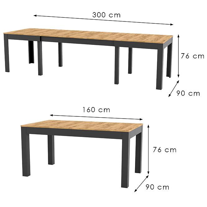 Skladací stôl Wenus 160-300cm dub craft/čierna