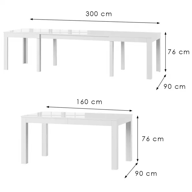 Skladací stôl Wenus 160/300x90cm biela hg,3