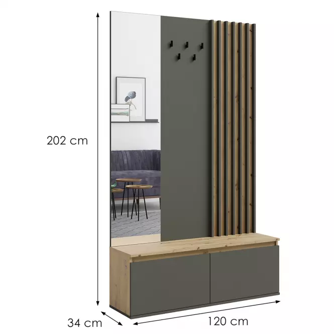 Predsieňový nábytok Doris 90b Dub Artisan/Sivá s lamelami