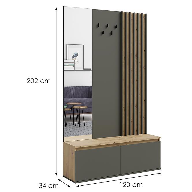 Predsieňový nábytok Doris 90b Dub Artisan/Sivá s lamelami