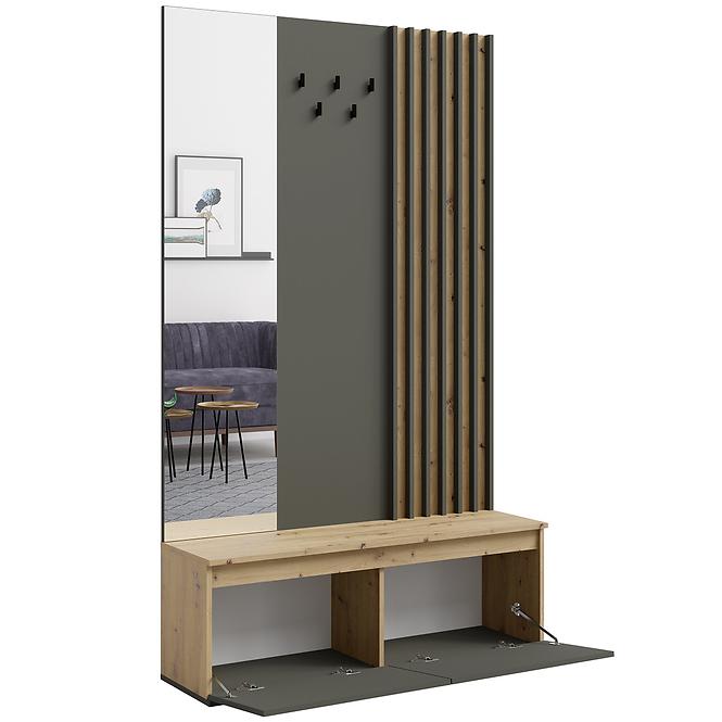 Predsieňový nábytok Doris 90b Dub Artisan/Sivá s lamelami