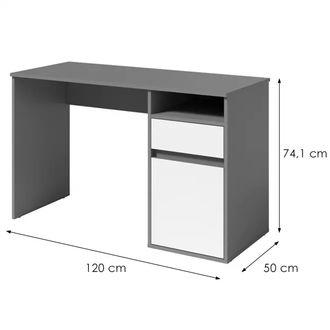 Písací stôl Billa 1d1sz 60 Nfsc B Grafit/Biela
