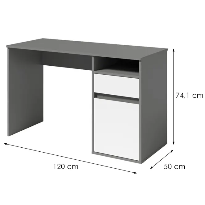 Písací stôl Billa 1d1sz 60 Nfsc B Grafit/Biela,2