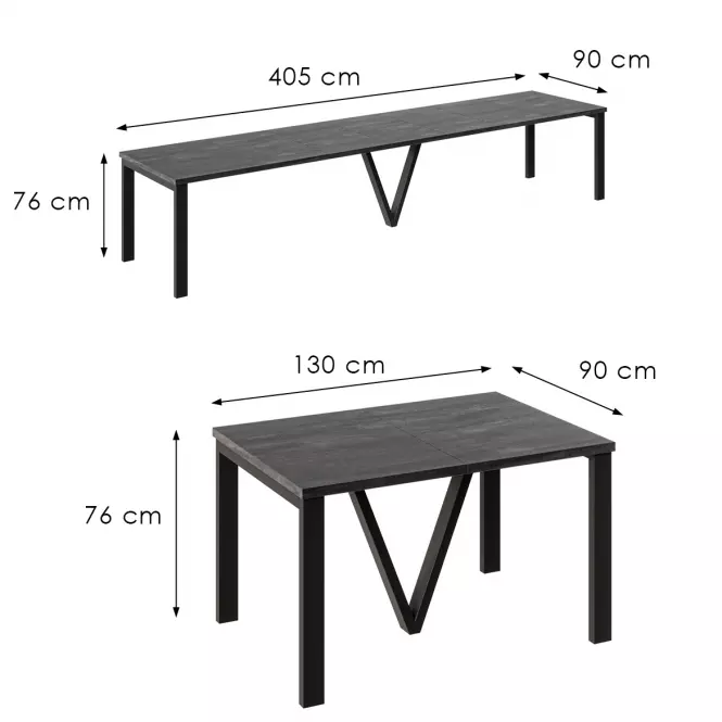 Rozkladací stôl 130-405 cm Titan čierny betón