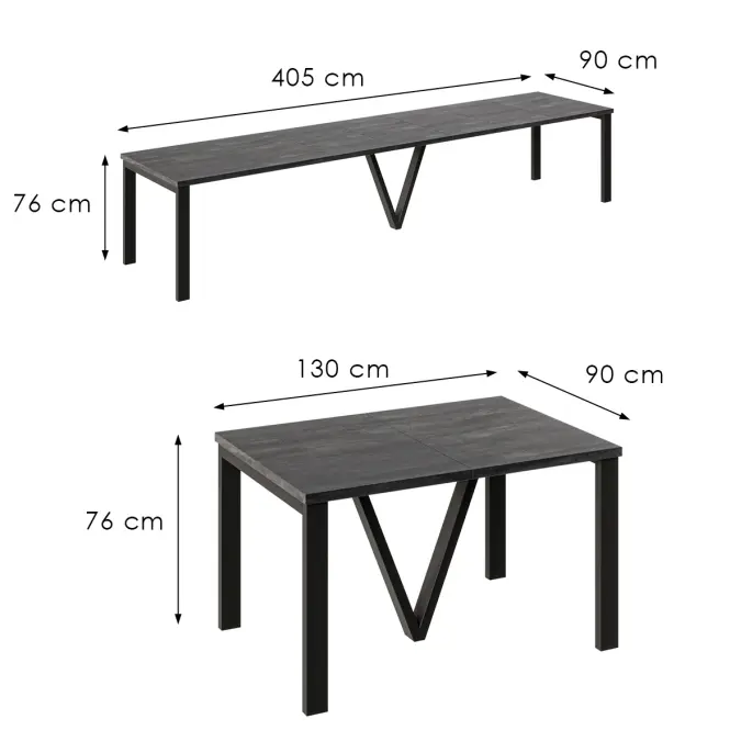 Rozkladací stôl 130-405 cm Titan čierny betón,3