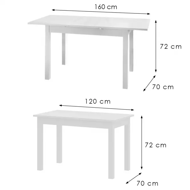 Rozkladací stôl Neo 120/160x70 Bela