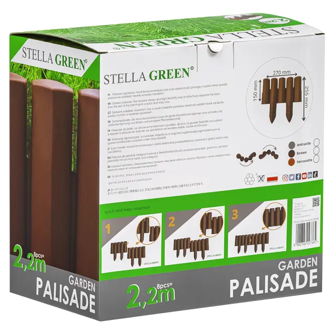 Záhradná palisáda PA22 (sada 8 ks) Stella Green  hnedá