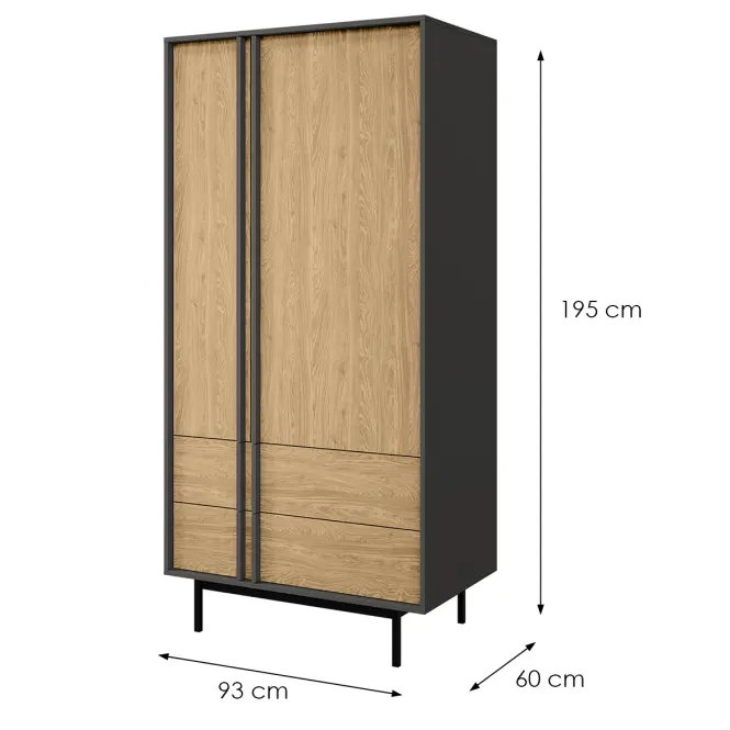 Skriňa Alsy 1 93 cm – dub olejovaný/antracit, dvojdverová,2