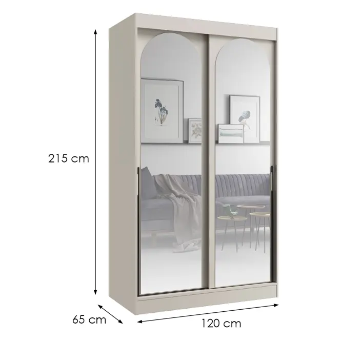 Skriňa s posuvnými dverami Modin 120 cm so zrkadlom – kašmír, dvojdverová,2