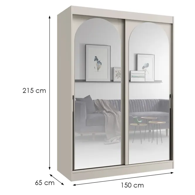 Skriňa s posuvnými dverami Modin 150 cm so zrkadlom – kašmír, dvojdverová,2