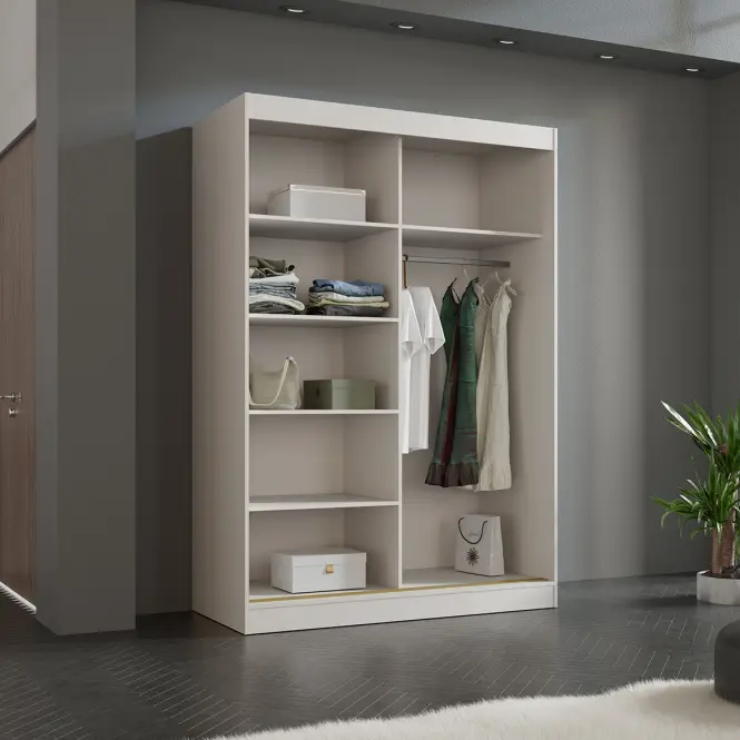 Skriňa s posuvnými dverami Modin 150 cm so zrkadlom – kašmír, dvojdverová