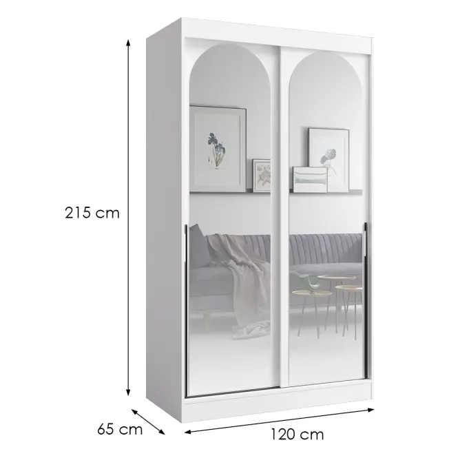 Skriňa s posuvnými dverami Modin 120 cm so zrkadlom - biela, dvojdverová