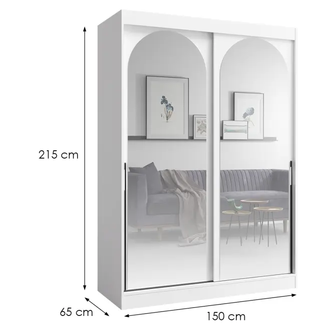 Skriňa s posuvnými dverami Modin 150 cm so zrkadlom - biela, dvojdverová