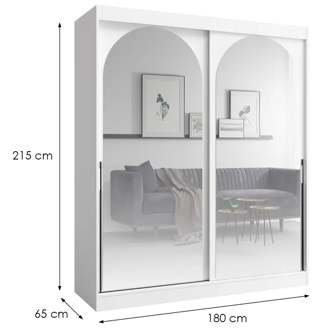 Skriňa s posuvnými dverami Modin 180 cm so zrkadlom - biela, dvojdverová