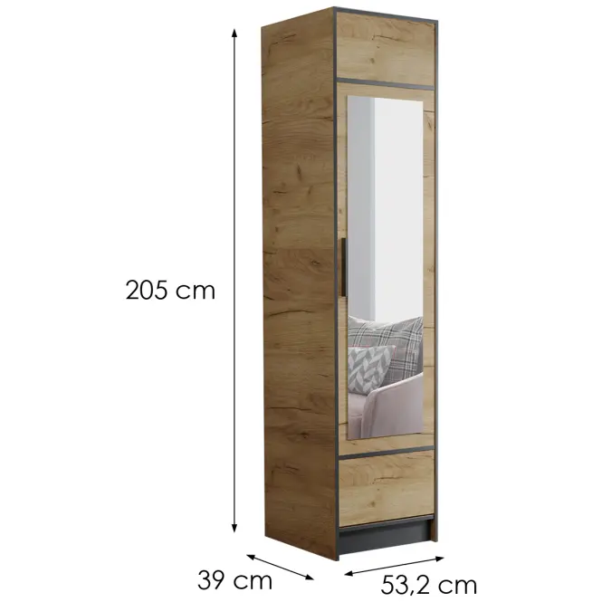 Skriňa Roj 53 cm so zrkadlom – dub craft zlatý, jednodverová