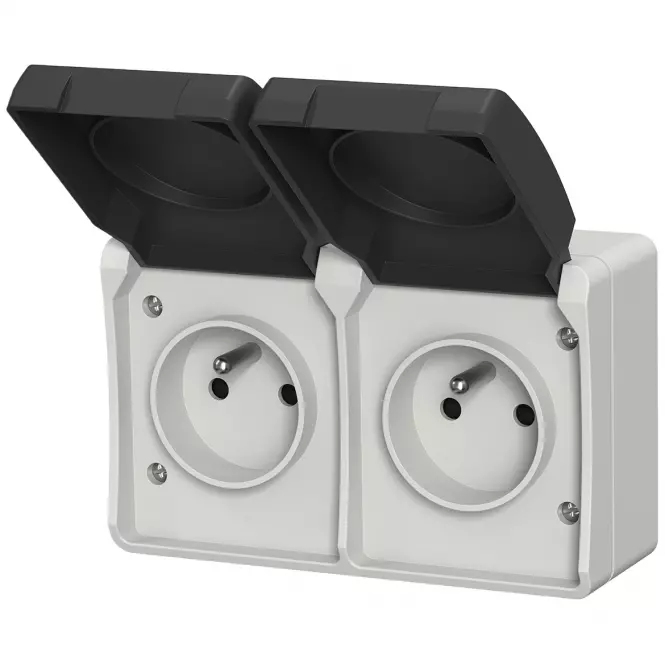 Dvojitá zásuvka AQUA PLUS IP44 grey 40115