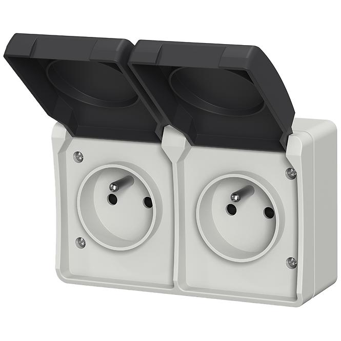 Dvojitá zásuvka AQUA PLUS IP44 grey 40115