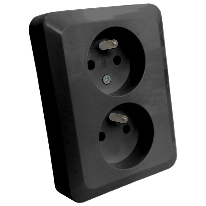 Dvojitá zásuvka czeskie Z/U SILVA black 46139