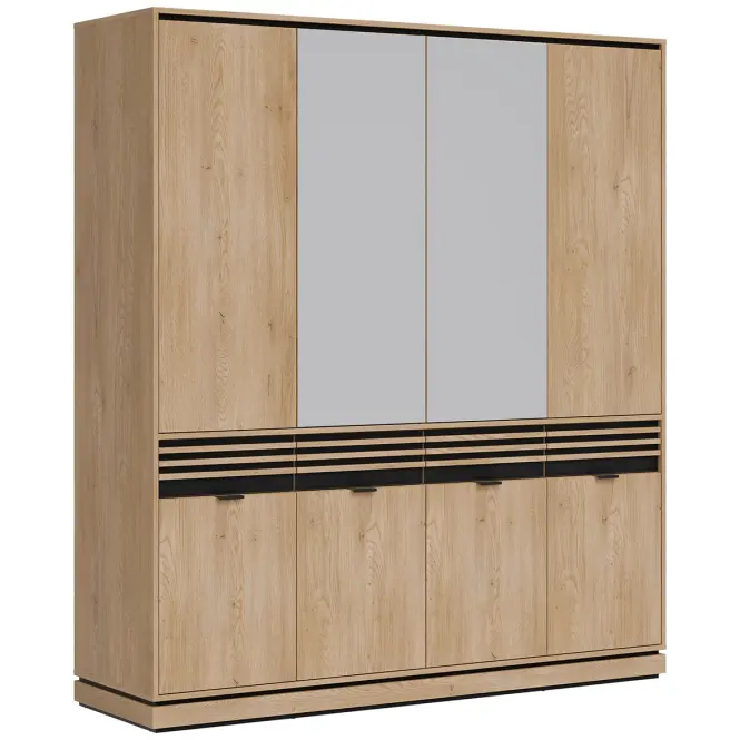 Skriňa Ferro 182cm so zrkadlom-dub crem, osemdverová
