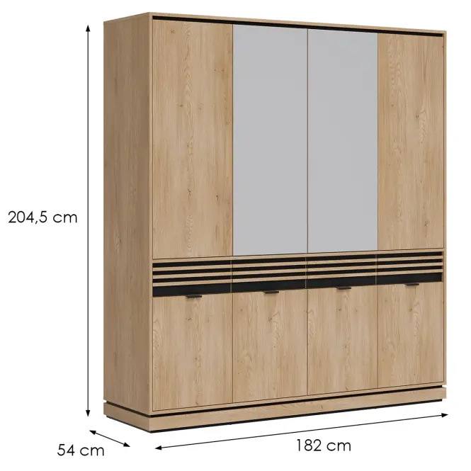 Skriňa Ferro 182cm so zrkadlom-dub crem, osemdverová