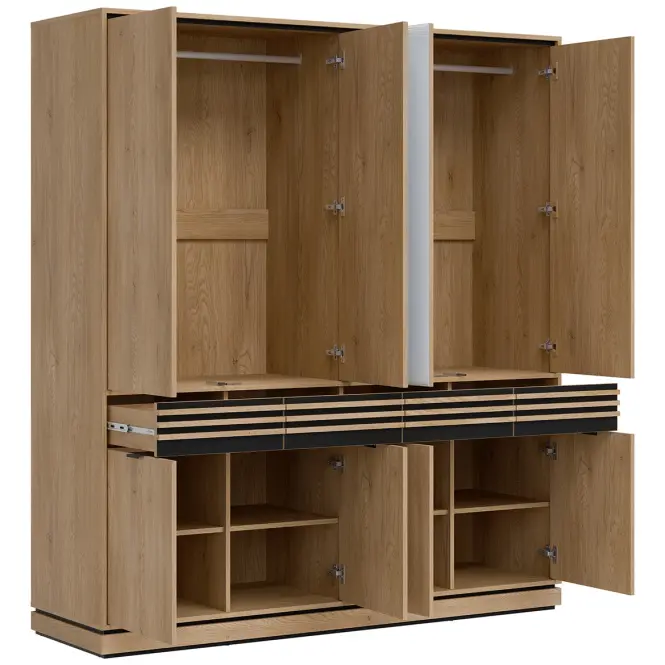 Skriňa Ferro 182cm so zrkadlom-dub crem, osemdverová