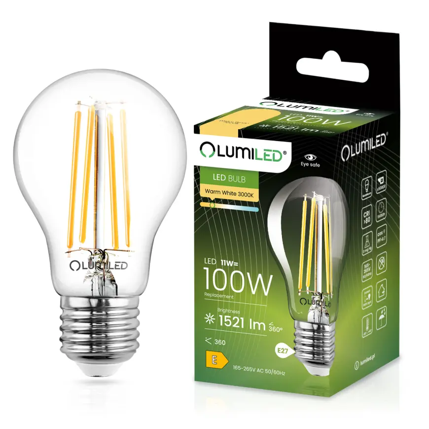 Žiarovka LED A60 FIL CL 11W 100W E27 1521LM 83