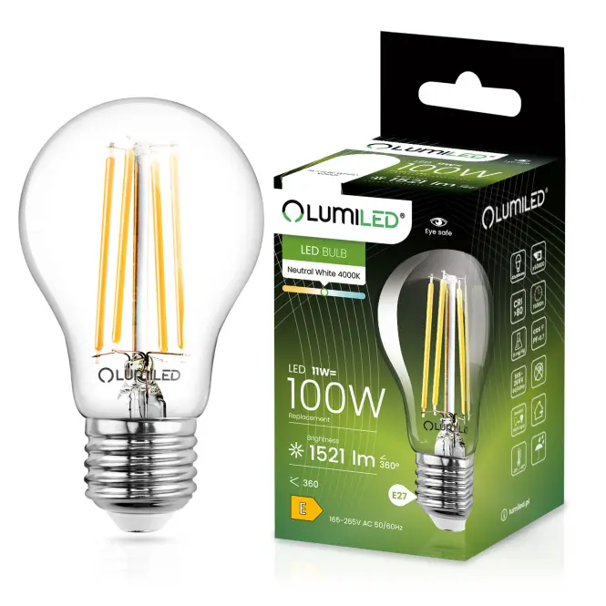 Žiarovka LED A60 FIL CL 11W 100W E27 1521LM 84