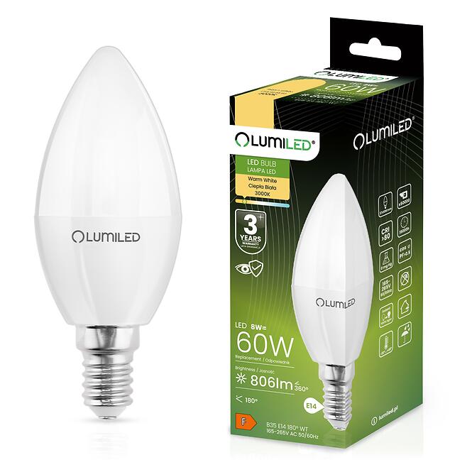 Žiarovka LED sviečka 8W E14 806LM CB 3000K