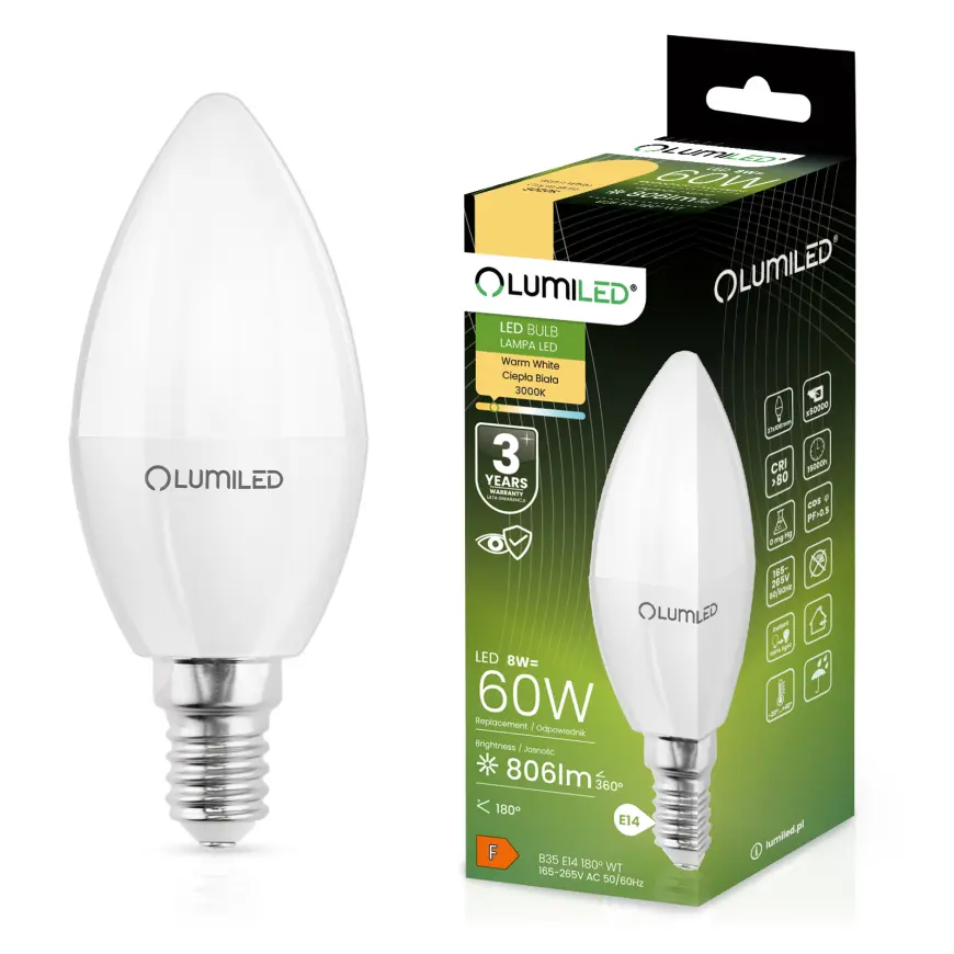 Žiarovka LED sviečka 8W E14 806LM CB 3000K