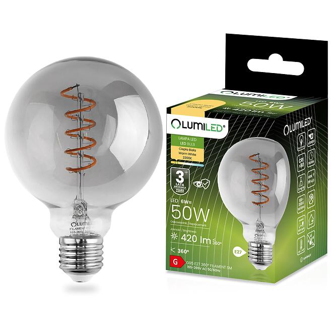 Žiarovka LED G95 filament 6W E27 2200K SMOKEY